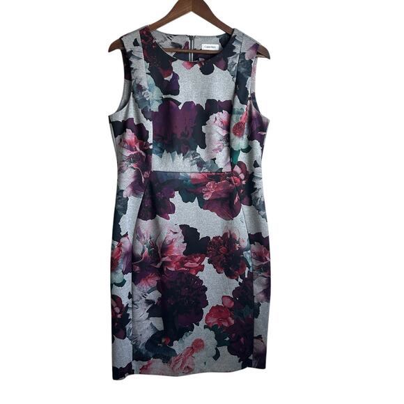 Calvin Klein Sheath‎ Dress Abstract Floral Scuba Fabric Expose Zip Career Office - Picture 1 of 13
